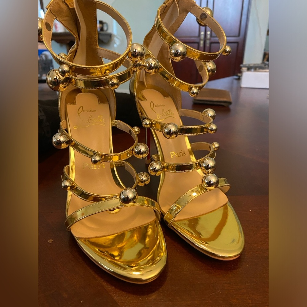 Christian Louboutin Atonana gold high heel sandals. new, never worn, size 7.5